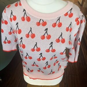 On 34th Light Pink Semi-Cropped Pink and Orange Cherry Sweater. Size M, GUC